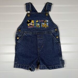 VTG Disney Store Denim Overalls 6 Months Infant Snap Bottom Mickey Pluto Donald